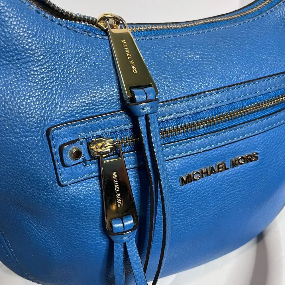 Michael Kors Rhea Heritage Blue Crescent Hobo Crossbody Bag